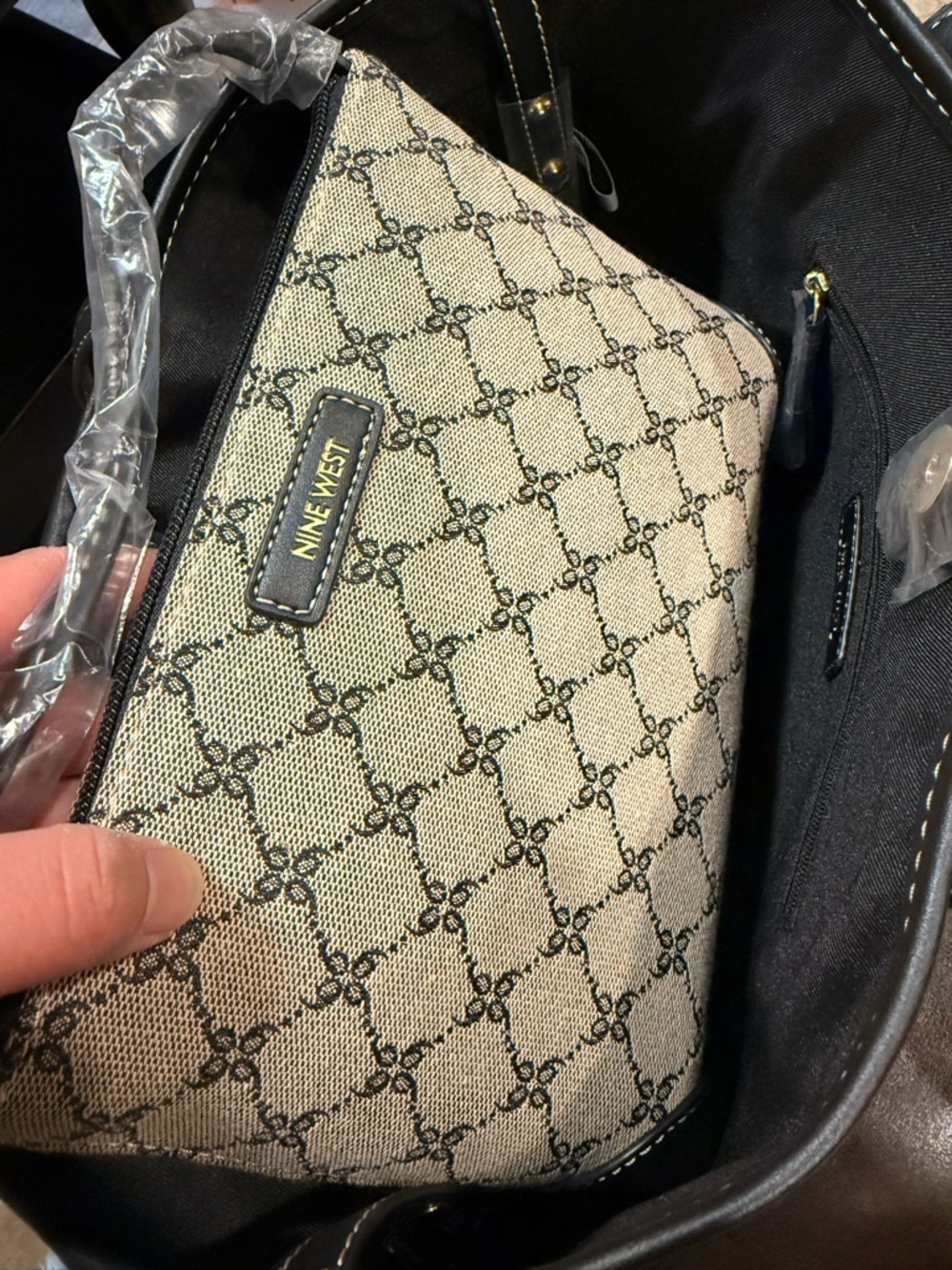 Nine West Beige and Black Logo Tote with Matching Pouch - Picture 7 of 7